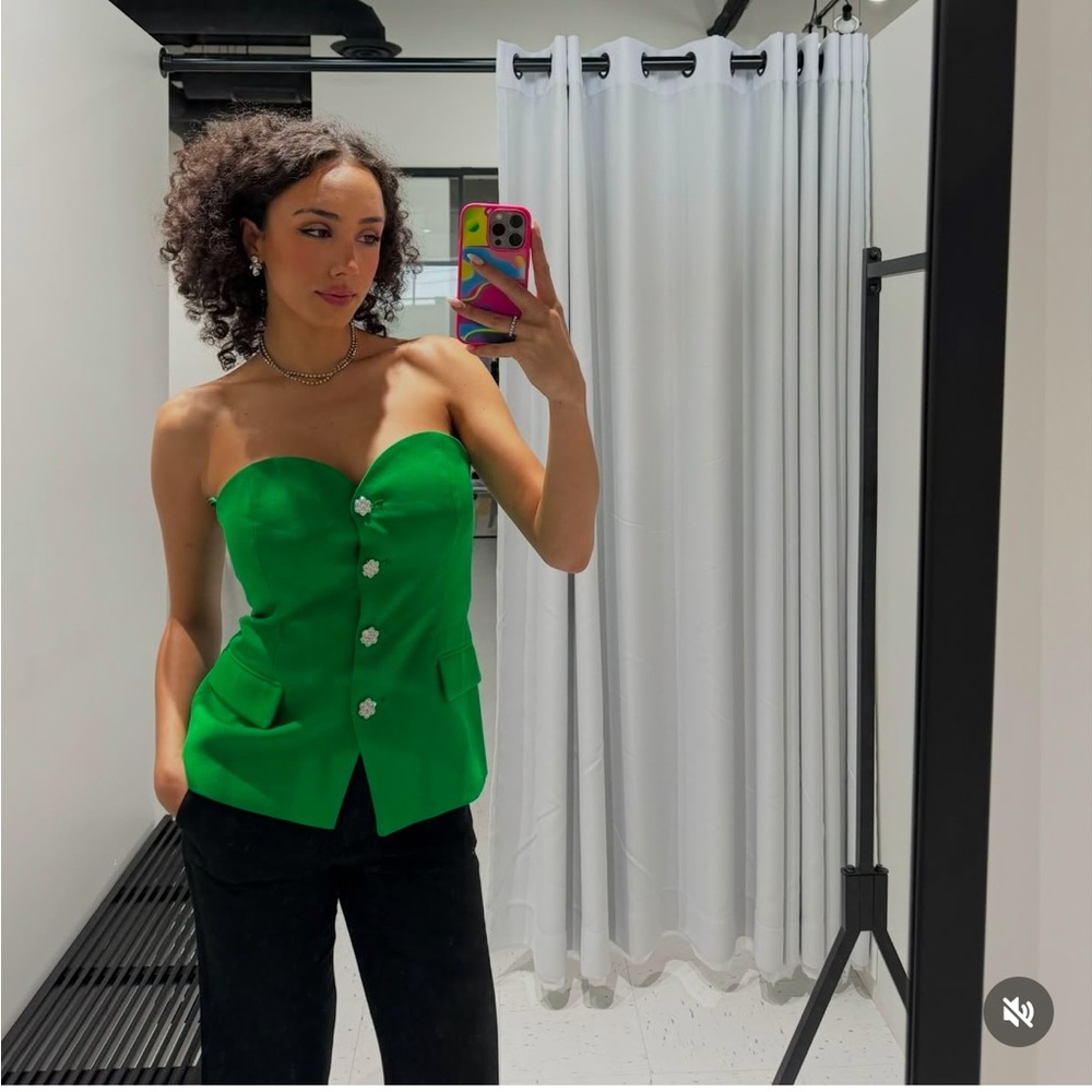 Zara Vibrant Green Strapless Top